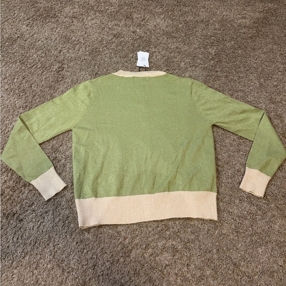 NWT Cider Green Sparkly Preppy Cottagecore Cardigan Sweater Size XL - Picture 6 of 6